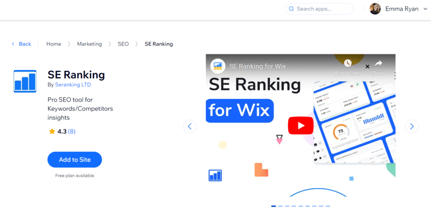 SE Ranking app in Wix