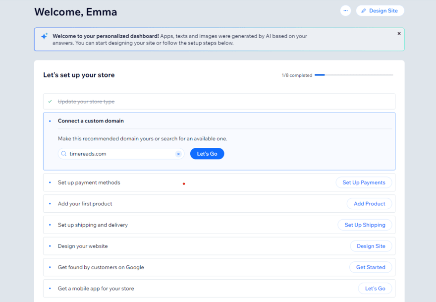 Wix onboarding checklist to set up a website