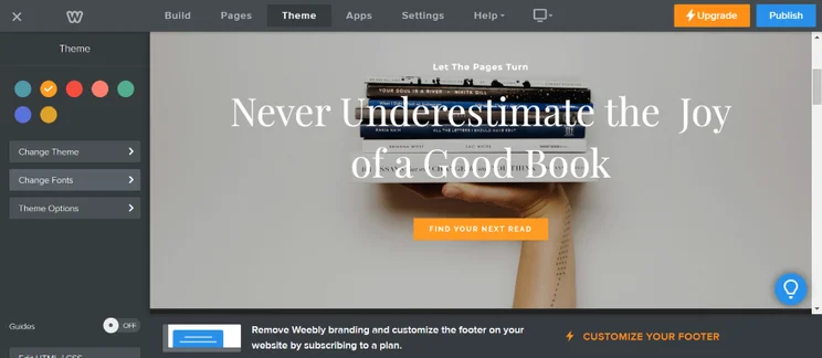 Screenshot of Weebly website builder interface showcasing page customization options.