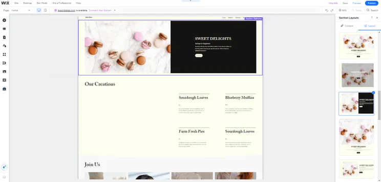Screenshot of a Wix website with multiple sections.