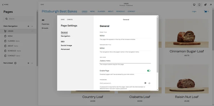 Step-by-step guide visual on changing a URL in the Squarespace editor interface.