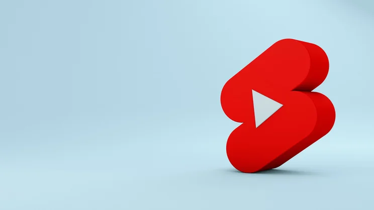 Blue background with 3D YouTube Shorts logo