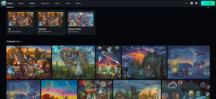 Screenshot of a gallery on DeviantArt