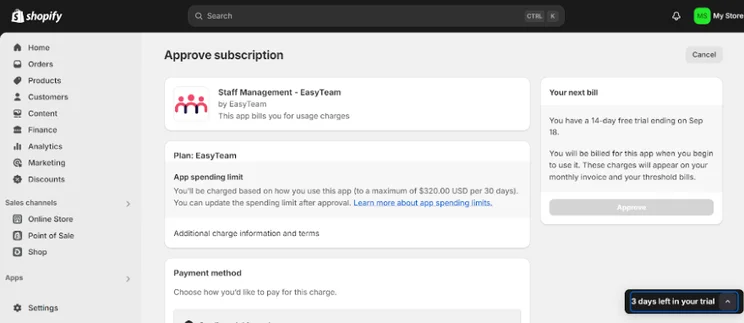 Screenshot of a page from the Shopify dashboard demonstrating a one-click installation with a POS integration