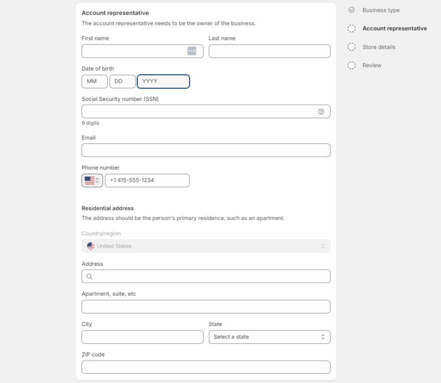 account representative details form