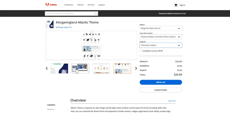 Screenshot of the extension store page for Adobe Commerce's Atlantic theme