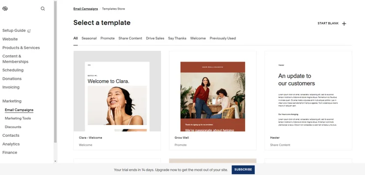three of squarespaces email templates