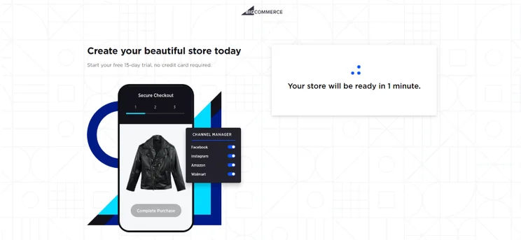 Screenshot of the BigCommerce loading screen after filling in your signup details