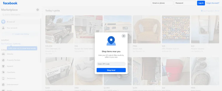 facebook marketplace prompt to enter zip code