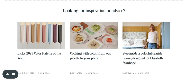 Screenshot of a blog section on Lick Paint's US homepage