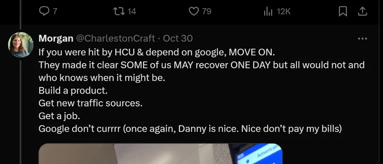 Screenshot of a tweet from Morgan of Charleston Craft talking about the summit and site recovery