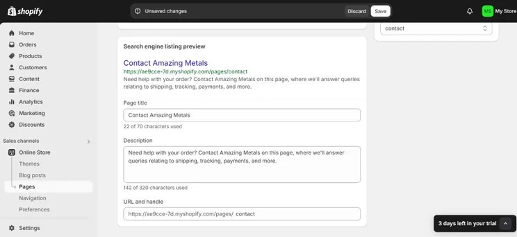 Screenshot of Shopify's option to add meta titles and meta descriptions to your product pages