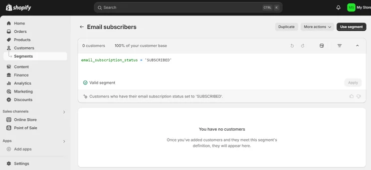 Screenshot of Different Customer Segments on store