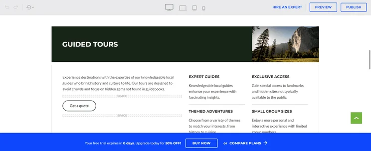 services page on web.com showing guided tours