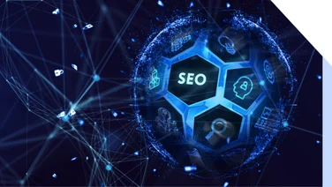 Graphic of a blue sphere with an SEO segment highlighted