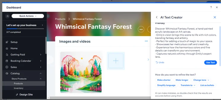 Screenshot of Wix's AI photo tool generating a drawing of a whimsical fantasy forest