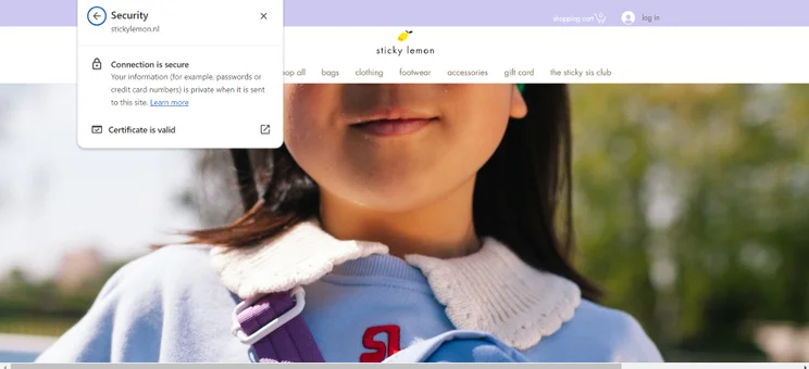 Screenshot of a secure Wix website with a padlock symbol next to the page URL