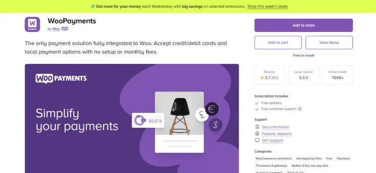 Screenshot of the WooPayments plugin from WooCommerce's website
