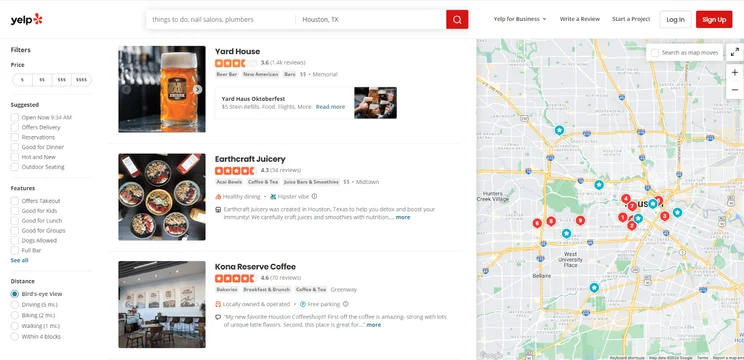 screenshot of yelp page showing three local business recommendations