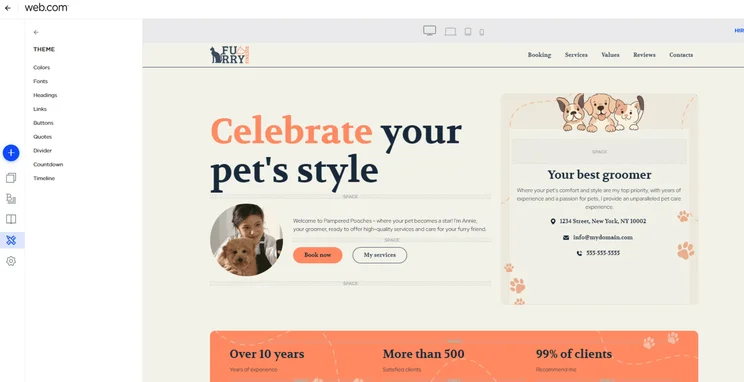 Web.com editor showing ways to edit a template