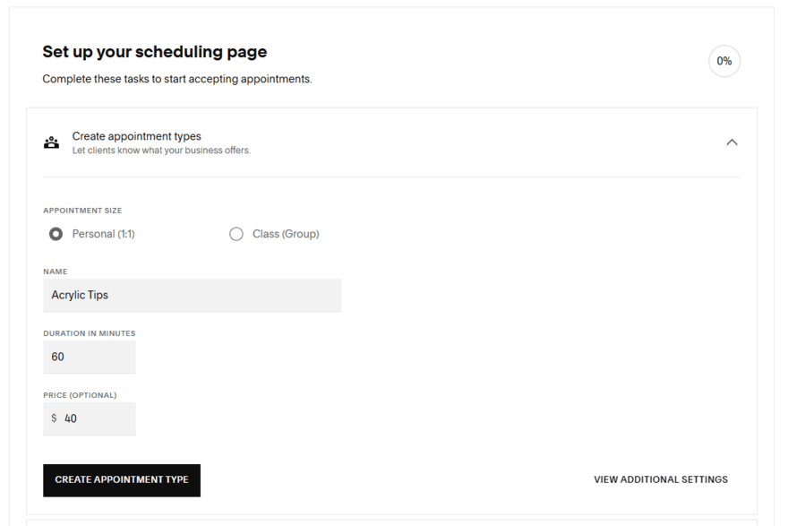 Create appointments in Acuity Scheduling's setup checklist