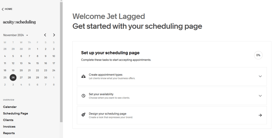 Acuity scheduling dashboard