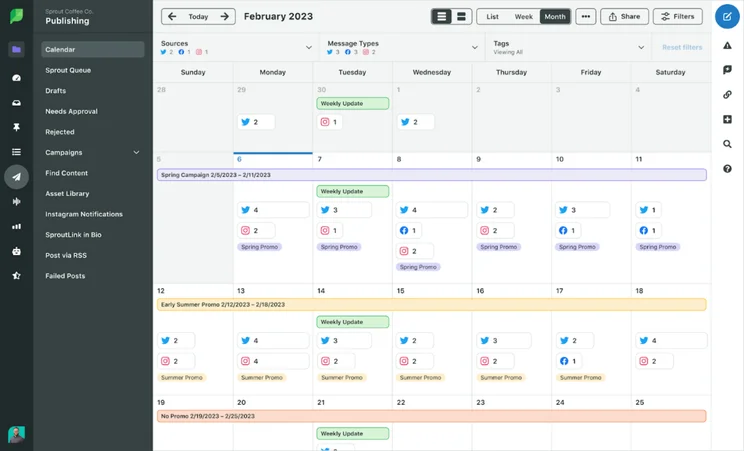 Social media content calendar for the whole month of February in 2023