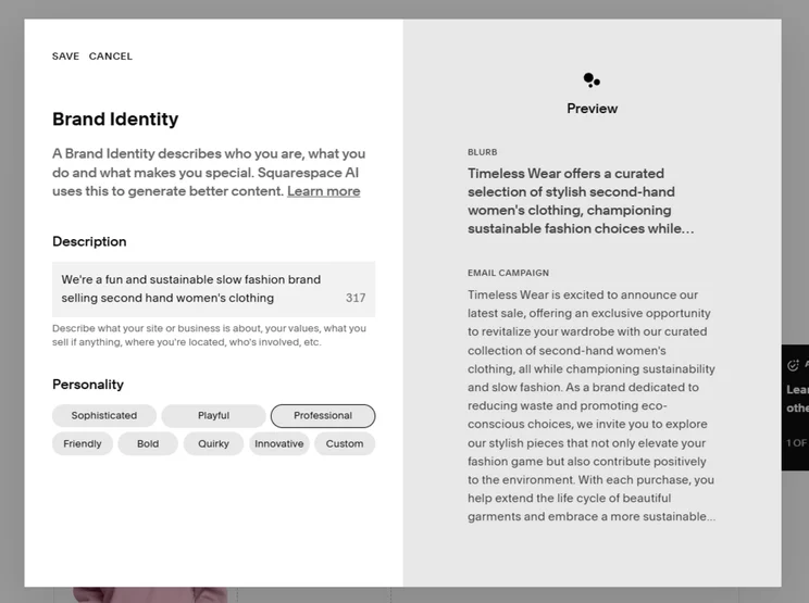 Squarespace's brand identity feature