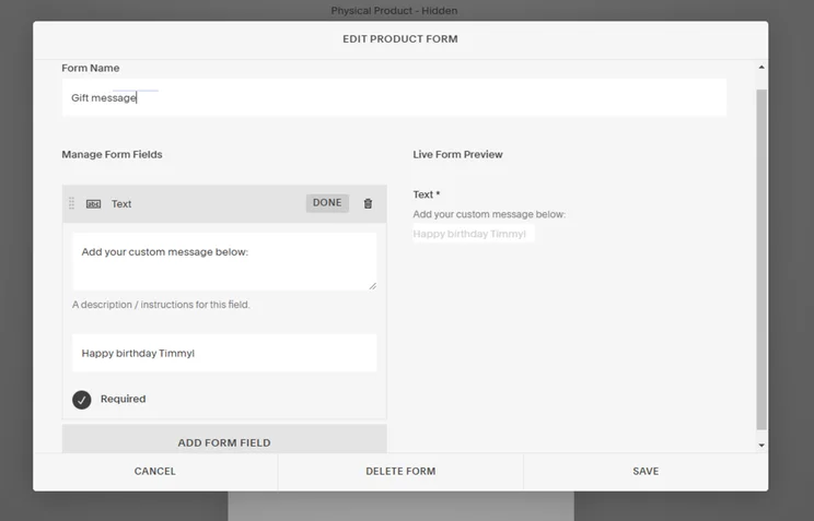 Editing a Squarespace Product Form