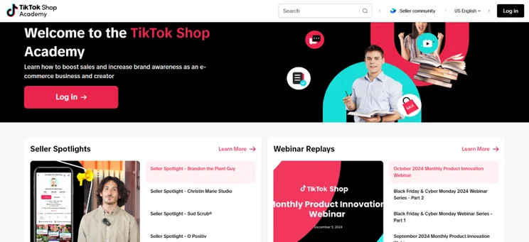 Screenshot of the TikTok Shop Academy with listed tutorials to choose from