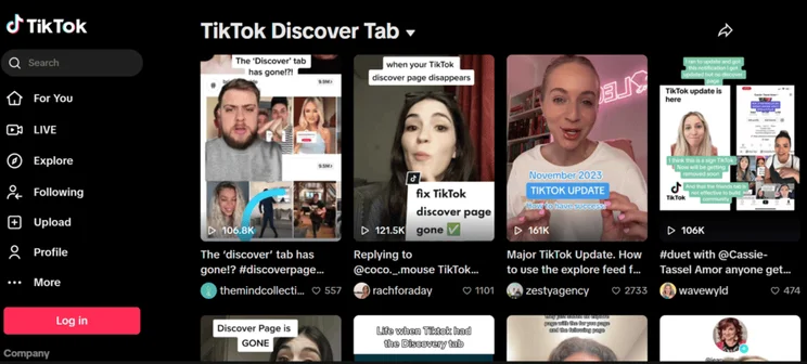 TikTok's Discover page on desktop