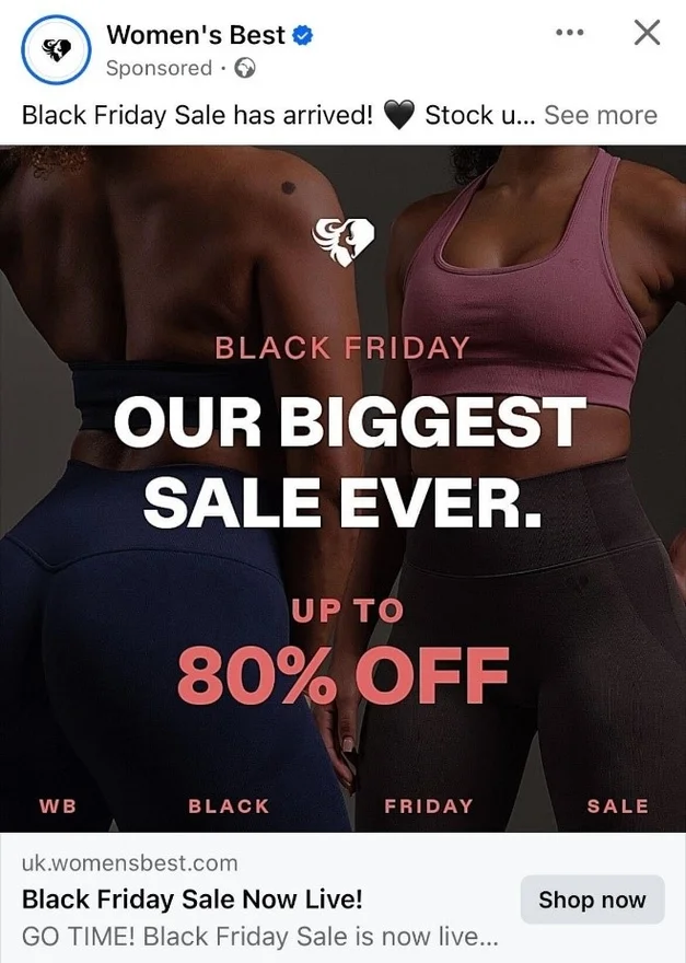 Women's Best Facebook post showing sale