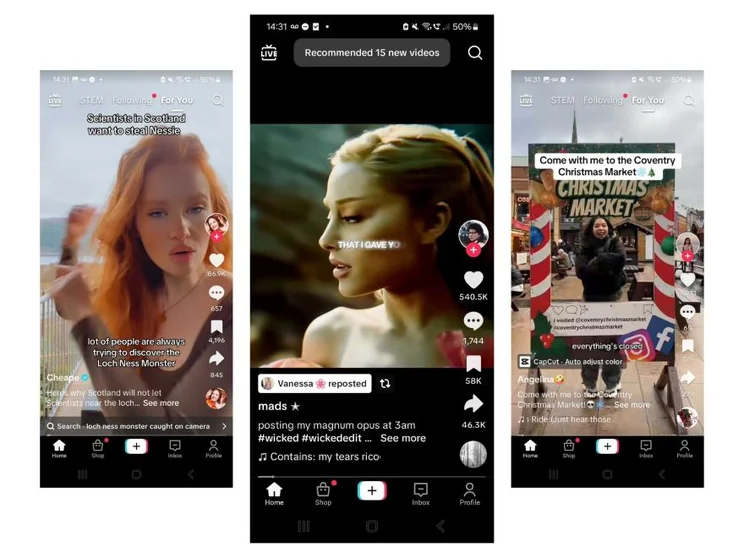 Screenshot of multiple TikTok videos from a FYP page