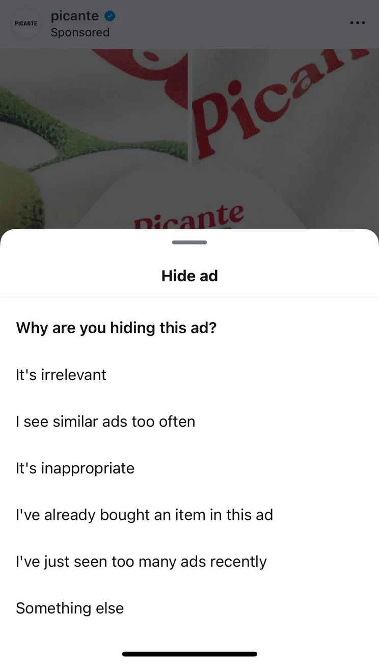 feedback options when reporting an instagram ad