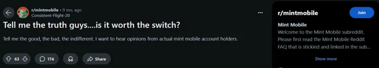 Mint Mobile reddit thread about switching providers