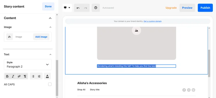 Screenshot of the blog feature accessible from Square Online's editor