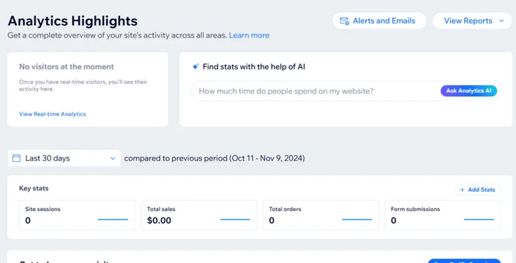 Wix analytics dashboard