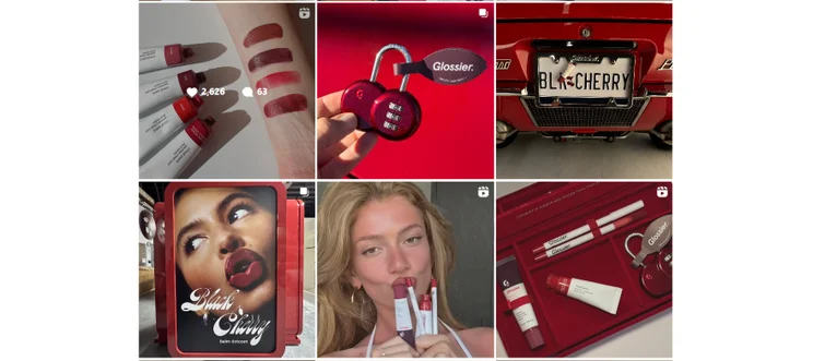 Screenshot of an Instagram grid showcasing Glossier marketing imagery