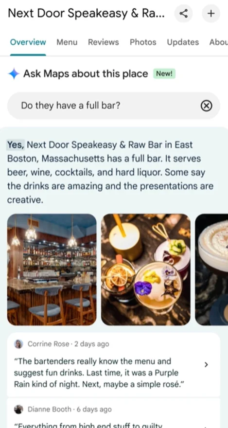 screenshot of question asked to gemini in maps app