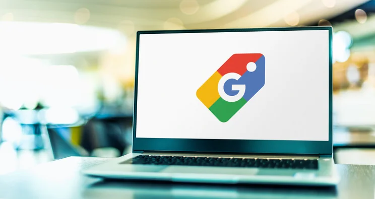 Google Shopping logo on laptop screen