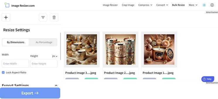 Screenshot of multiple images being compressed on Image Resizer