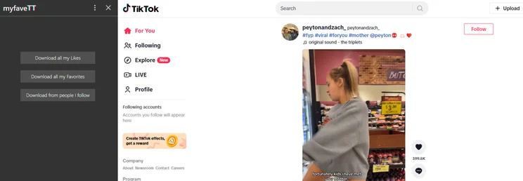 screenshot of extension on TikTok website