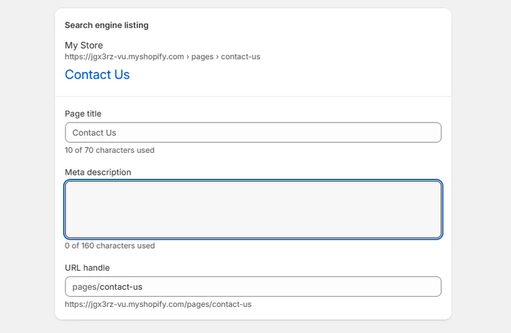 Shopify's SEO page settings