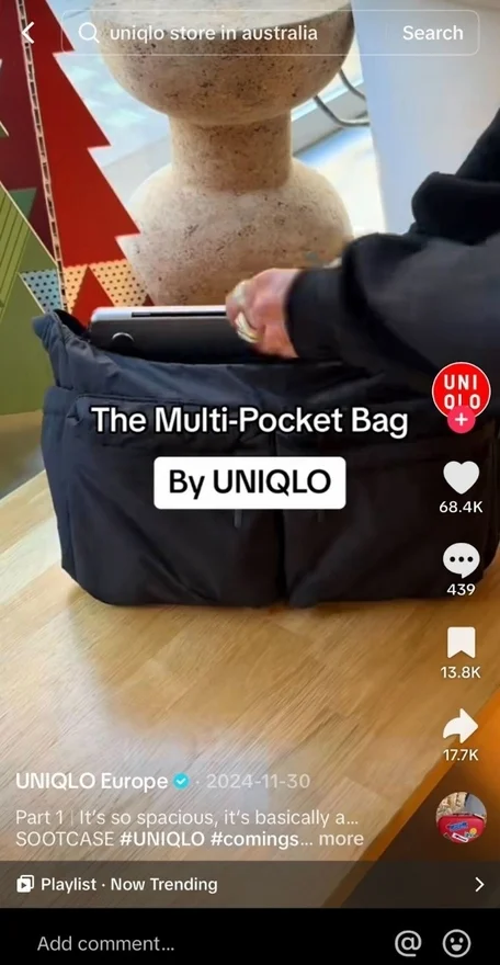 Uniqlo tiktok video showing how many items can fit into a bag
