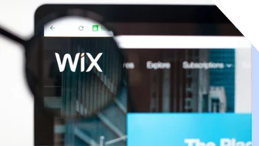 Magnified look at the Wix logo on its website homepage
