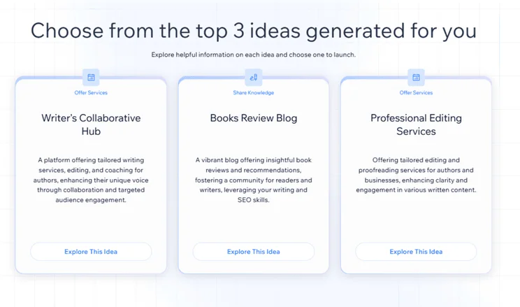 AI-generated business ideas based on my profile by Wix's Business Launcher