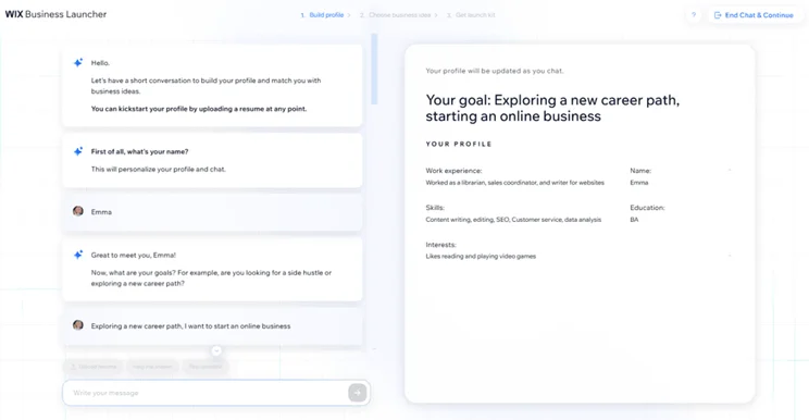 Building a profile with Wix's Business Launcher tool