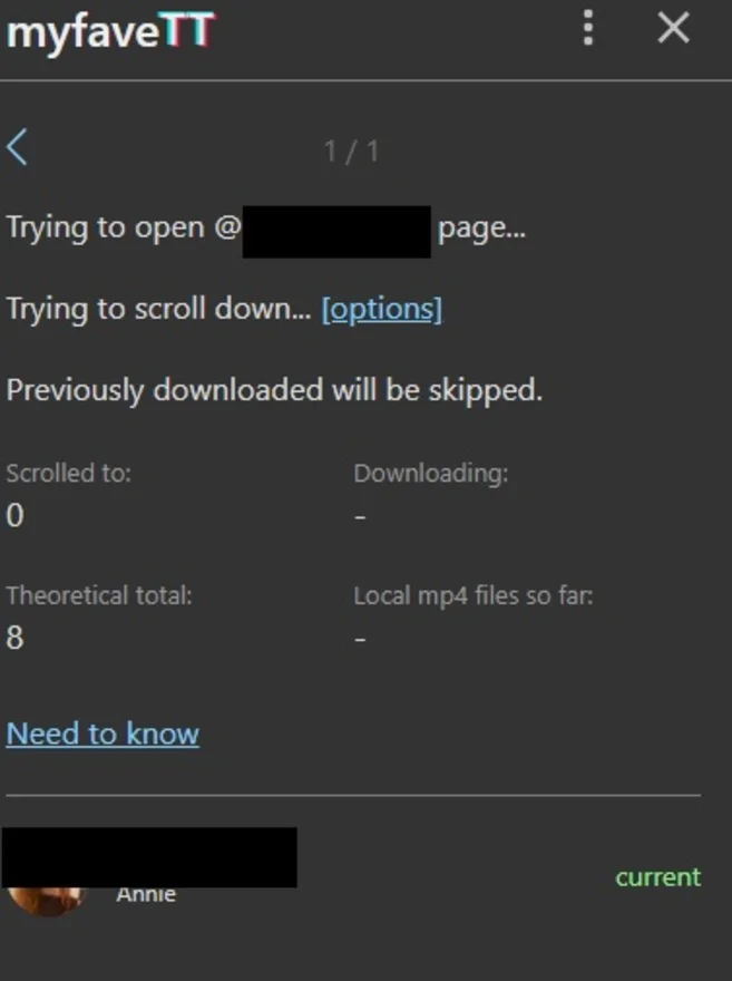 TikTok downloading status
