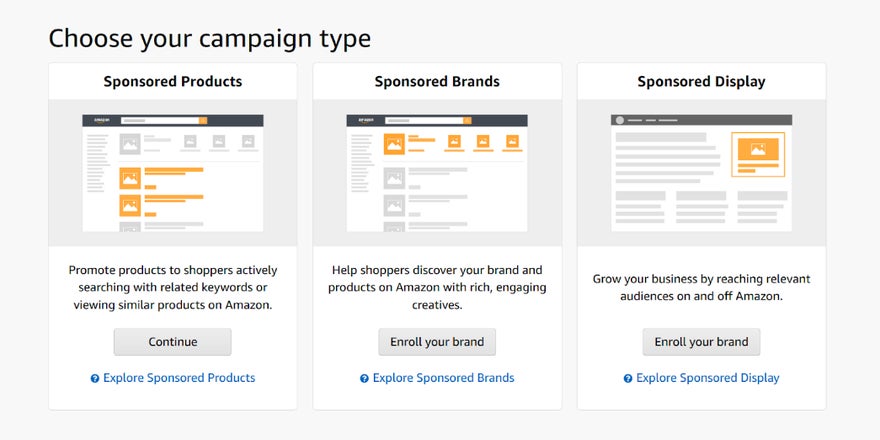 Choose your campaign type with three images and short descriptions