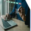 See through calendar visual floating above a laptop with a person pointing to a date